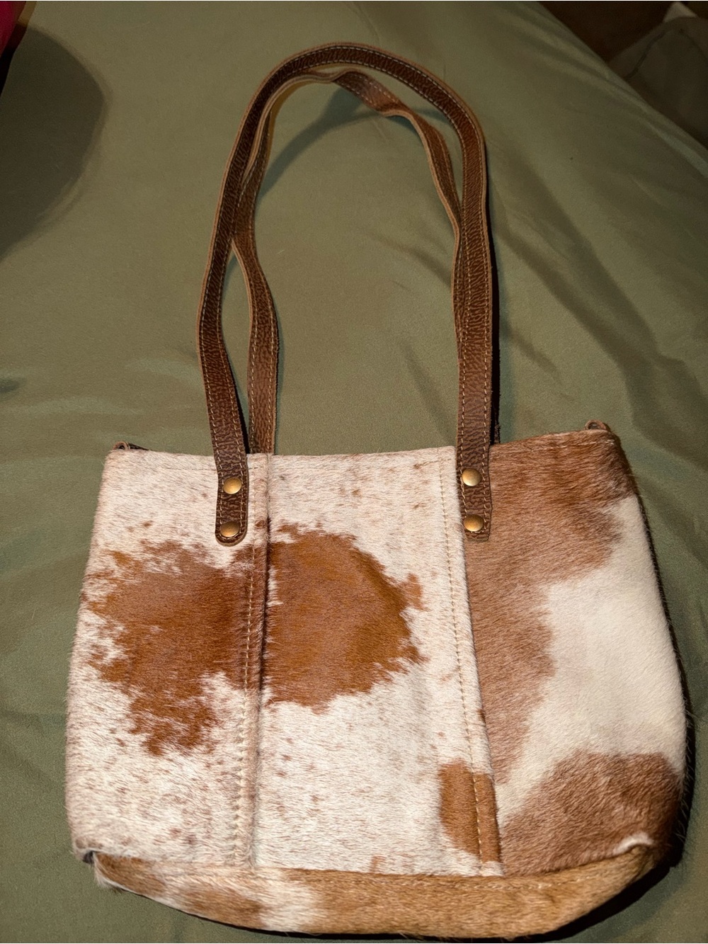 Myra Bag Brown and Cream Cowhide Tote with Leather Straps